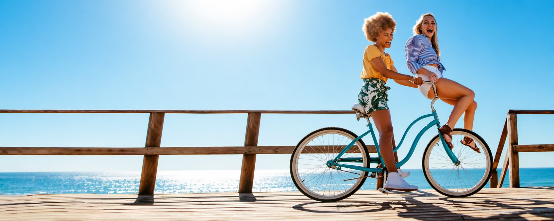 A woman riding on the back of a bicycle.